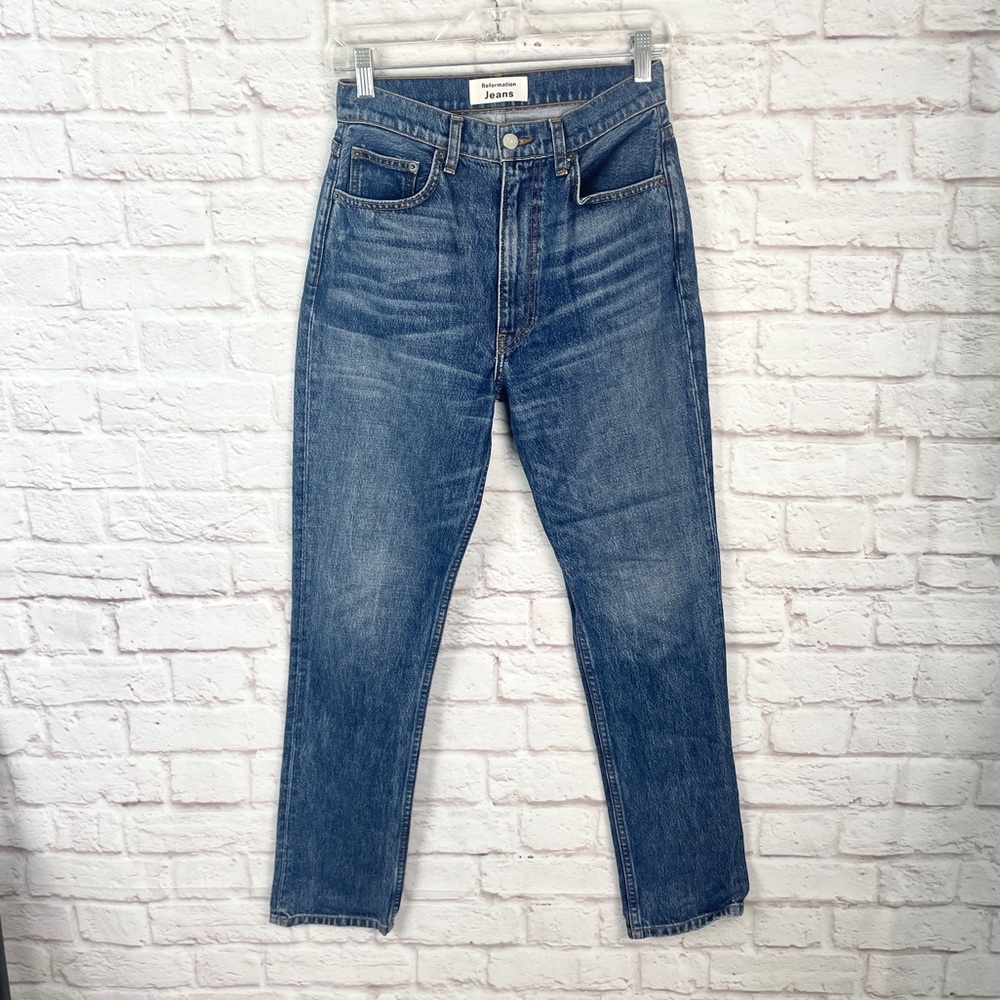 Reformation Stevie Ultra High Rise Straight Leg Jean Perth Wash Size 26